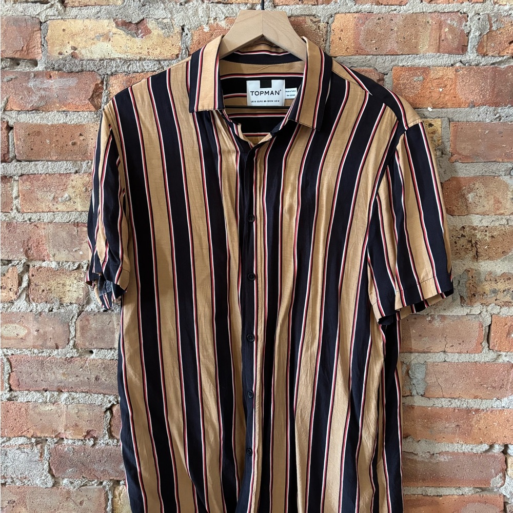 Topman Men's Striped Shirt - Black and Tan